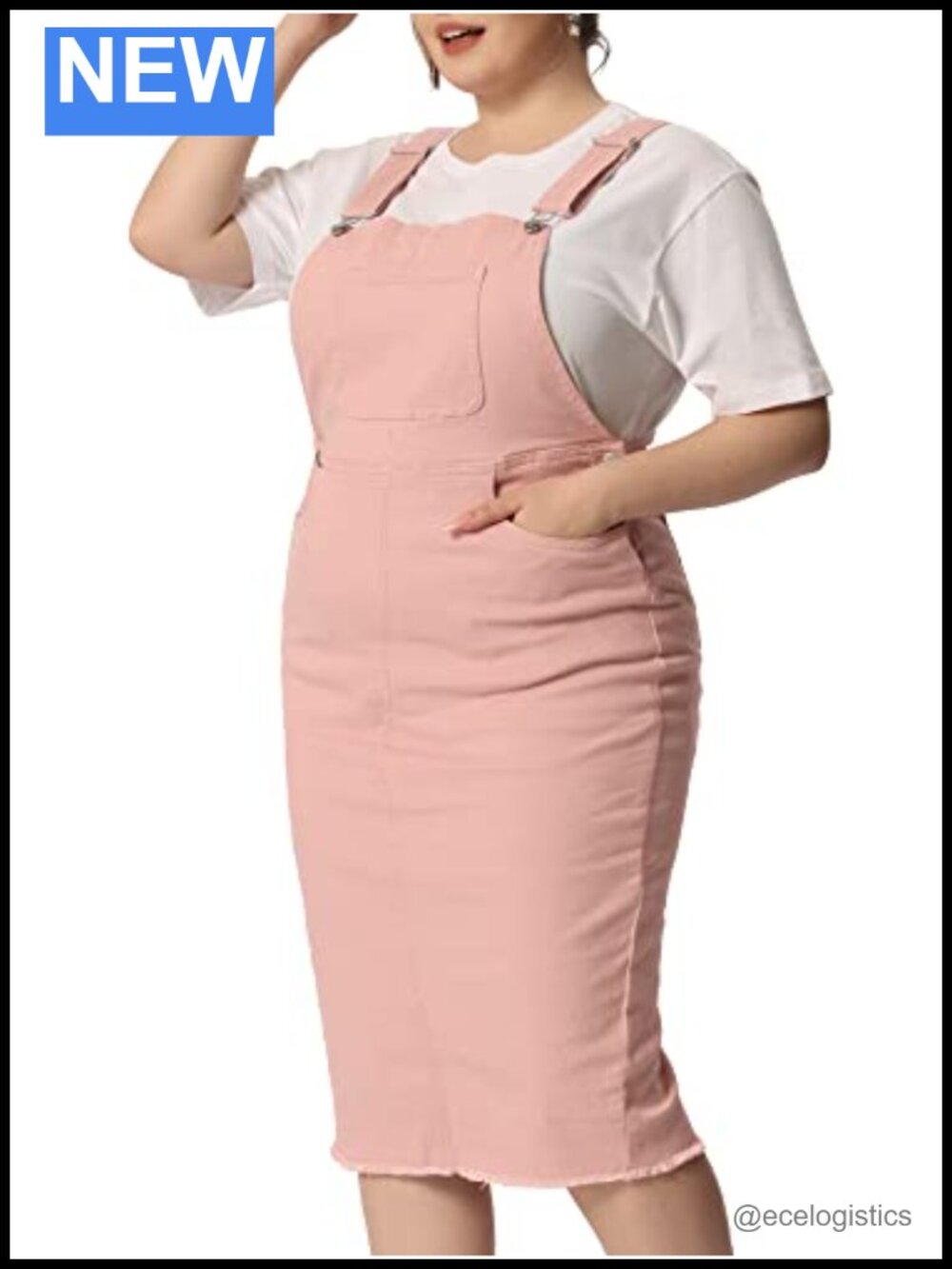 Plus Size Denim Overalls Dress Sleeveless Knee Length Raw Hem